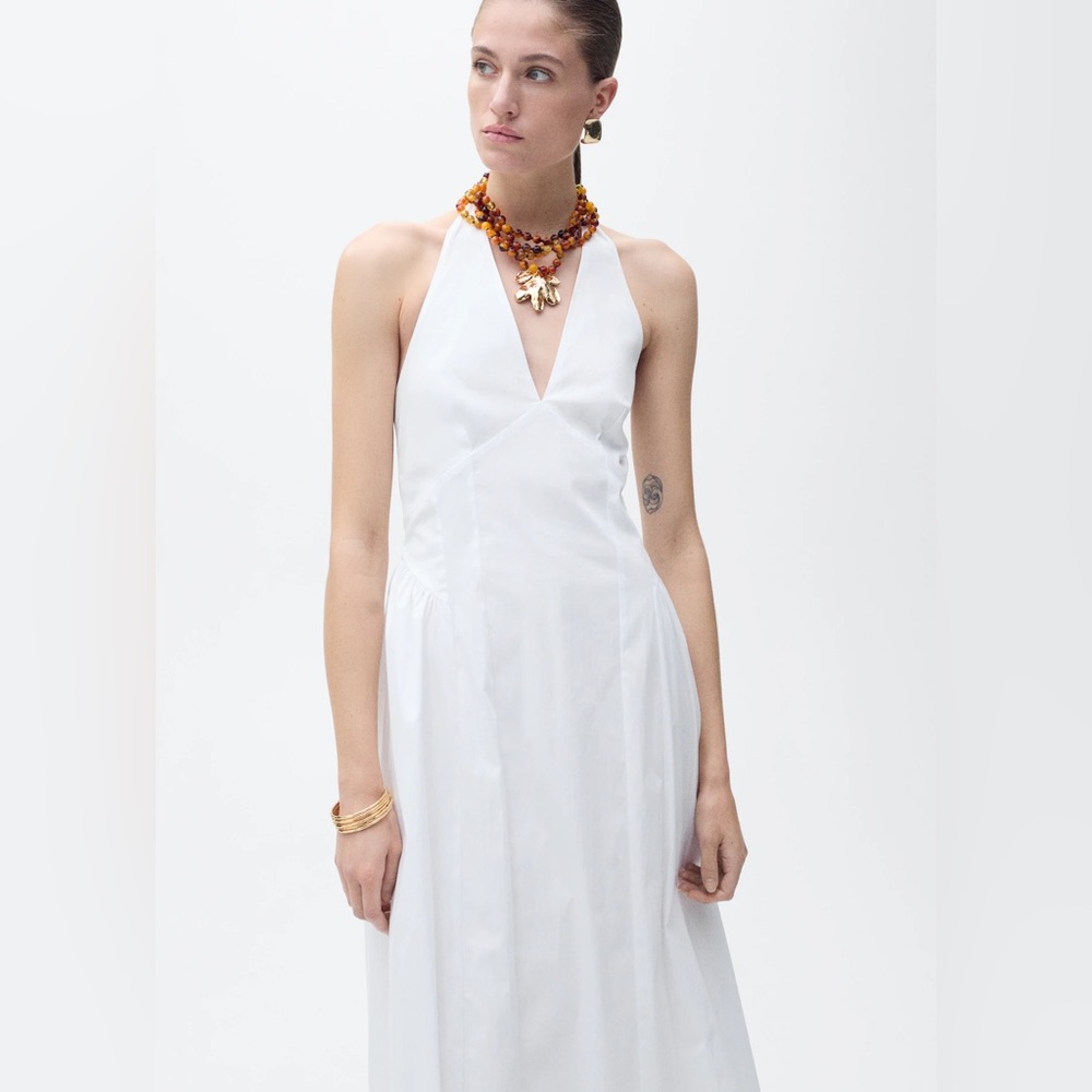 Mango Halter Neck Cotton Midi Dress